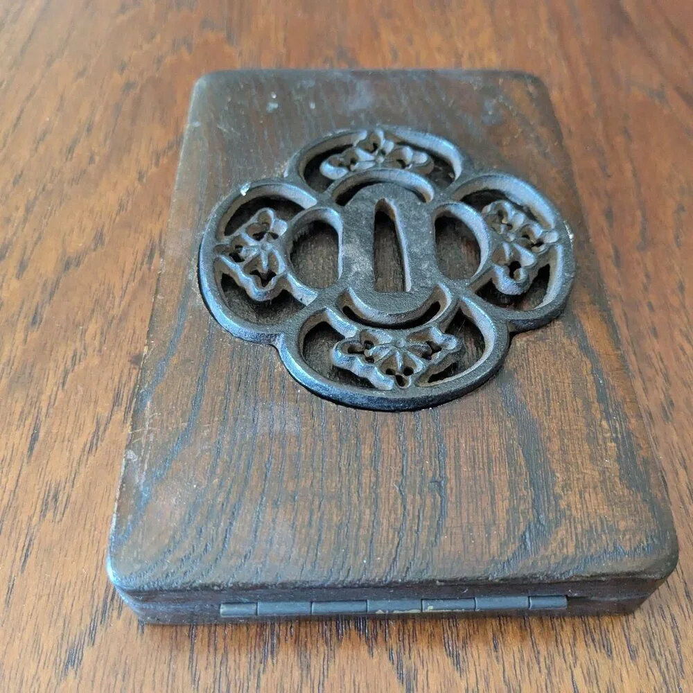Japanese Katana Tsuba Iron Sword Guard Display Stand Box 4x6
